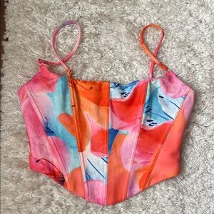 White Fox Multicolor Floral Corset Top Zip Back Size Small